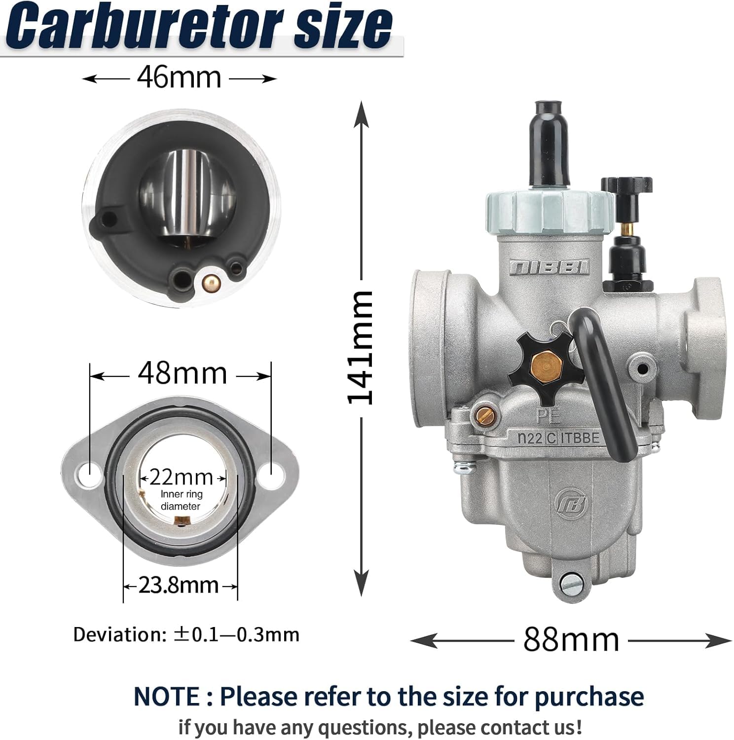 Amazon.co.jp: NIBBI PE22mm キャブレター 110cc-130cc フランジ